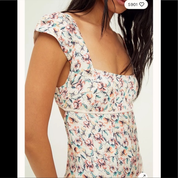 ⬇️NWT Free People Ponderosa Floral Print Cap Sleeve Square Neck Mini Dress - Picture 4 of 13